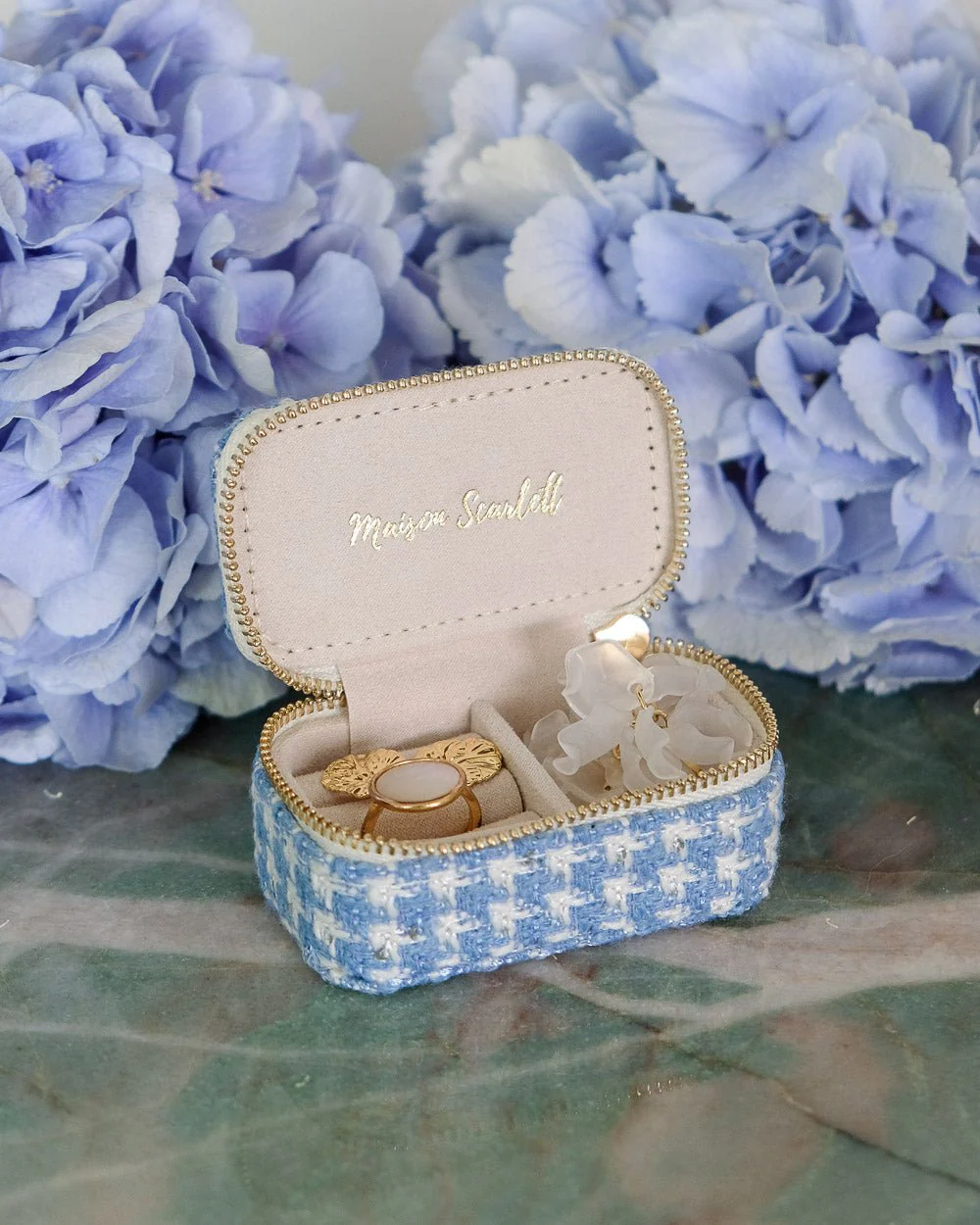 Mini boîte à bijoux de voyage Marie en pied-de-poule - Image 3